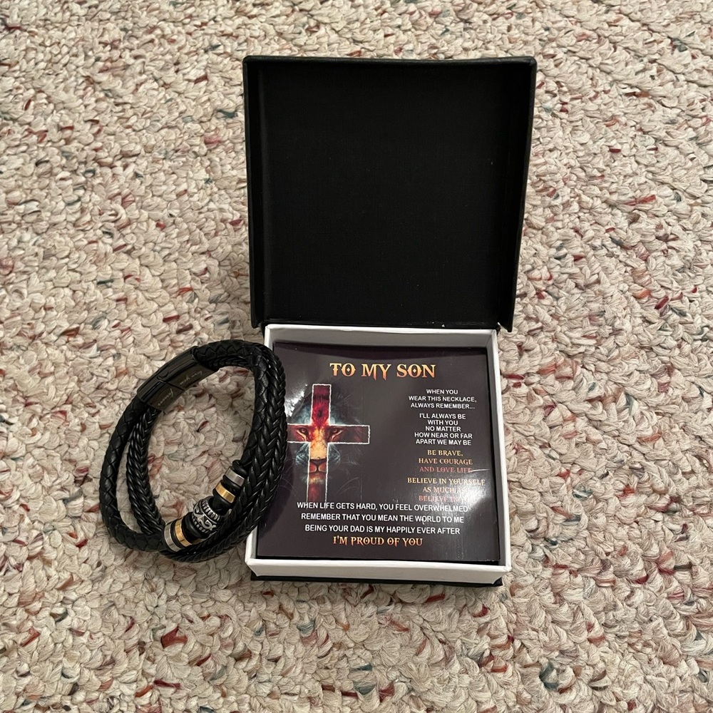 Black Braided Bracelet with Gold Accents For Son